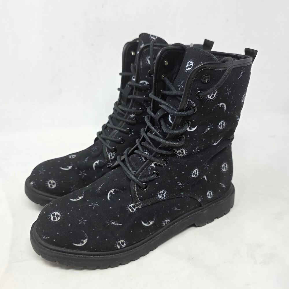 N.Y.L.A. Cosmic Combat Moon Skull Print Lace Up Boots Women's US 8